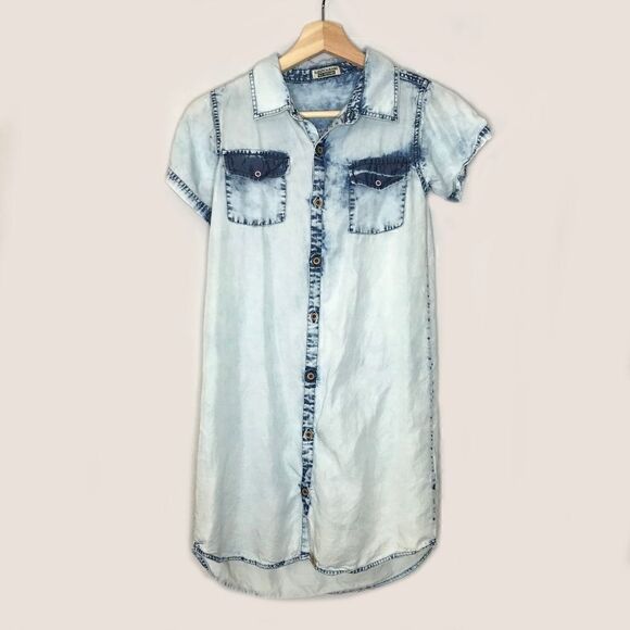 ACID wash denim kids tunic button down tunic dress 🌻💚 - Picture 1 of 7